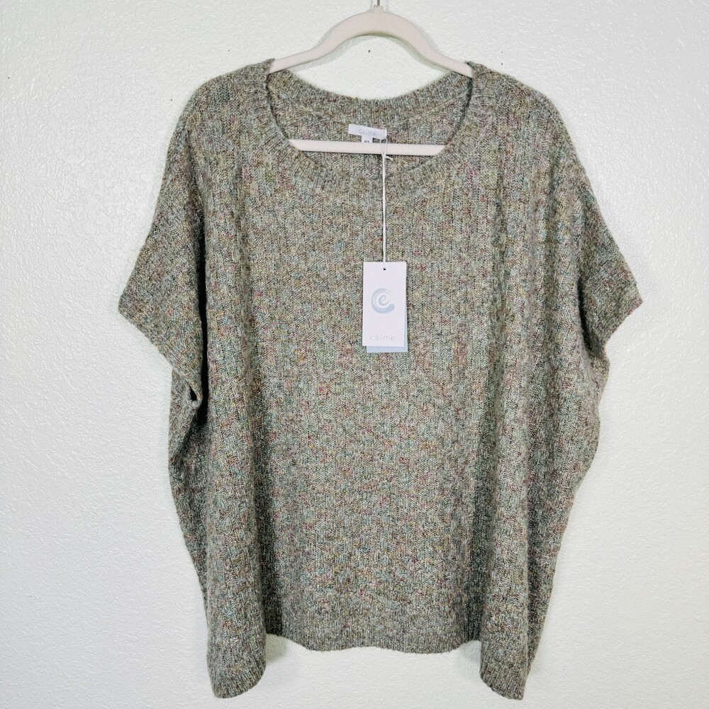 Johnny Was CALME Sweater Womens OS Basket Weave Knit Poncho Cozy Soft NEW $198
